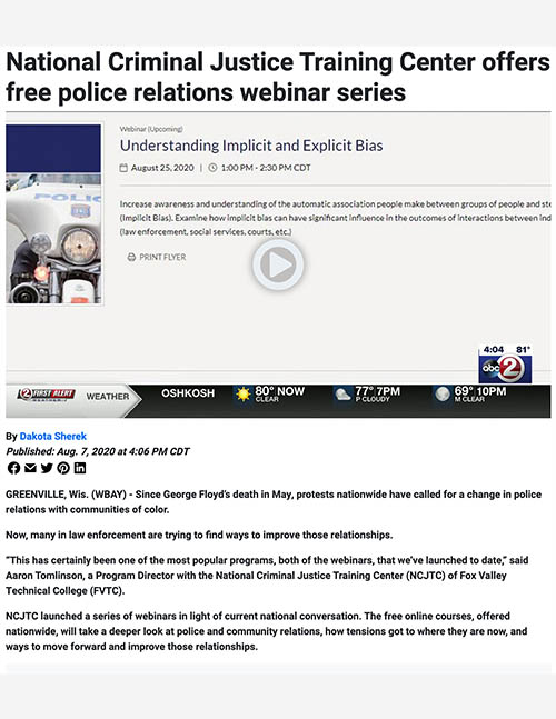 Police relations webinar series offered at NCJTC
