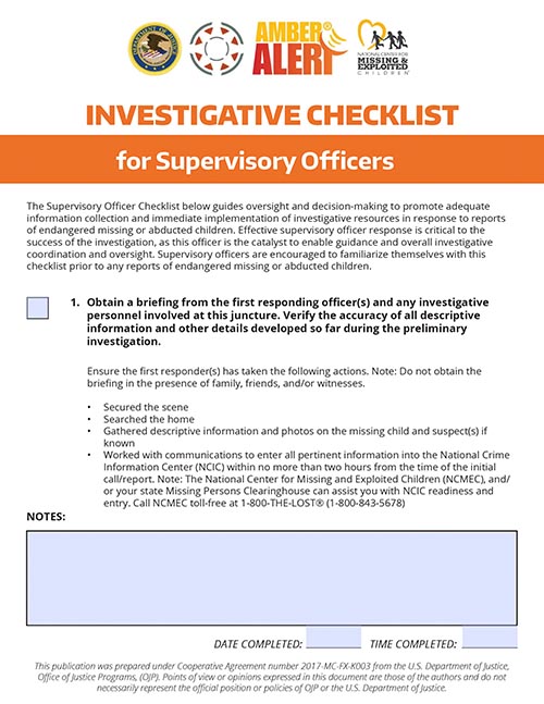 AMBER Investigative Checklist for Supervisory Officers