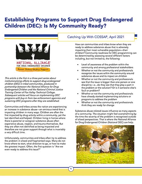 Establishing Programs to Support Drug Endangered Children (DEC): Is My Community Ready?