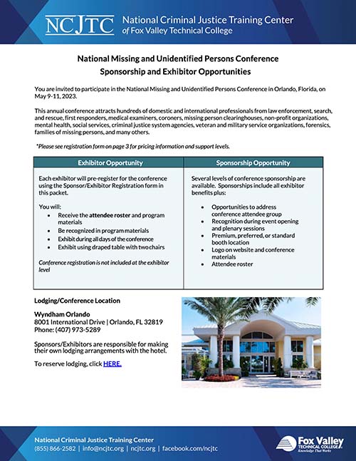 2023 Missing and Unidentified Persons Conference Exhibitor/Sponsorship Form