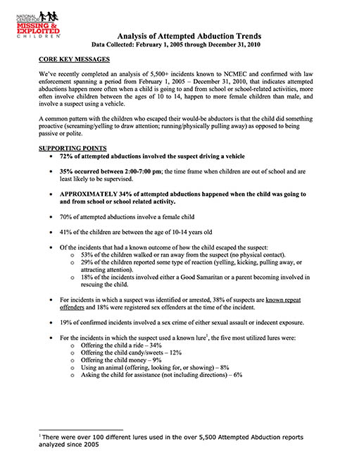NCMEC Attempted Abduction Report - 2005-2010 Key Findings Image