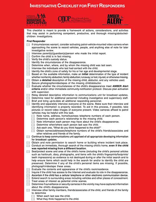 NCMEC Investigator's Checklist Image