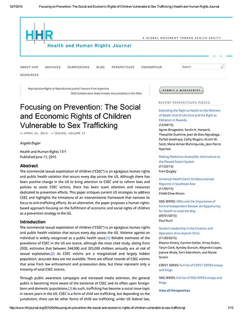 Focusing on Prevention: The Social and Economic Rights of Children Vulnerable to Sex Trafficking Image
