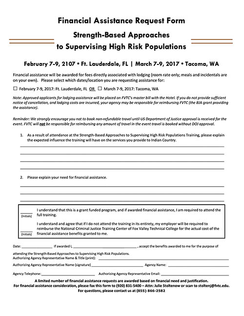 Tribal Probation Training Financial Assistance Request Form