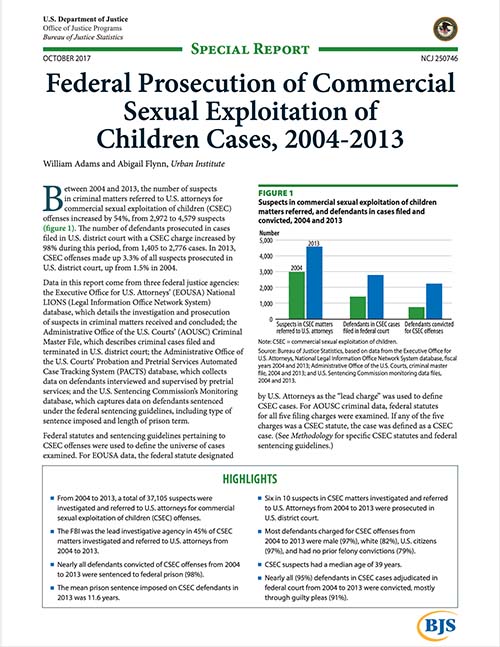 Federal Prosecution of Commercial Sexual Exploitation of Children Cases, 2004-2013
