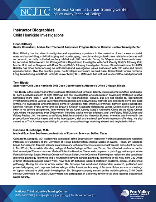 Child Homicide Investigations- Instructor Biographies Image