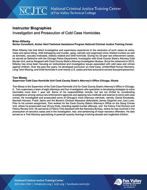 Cold Case Homicides - Instructor Biographies