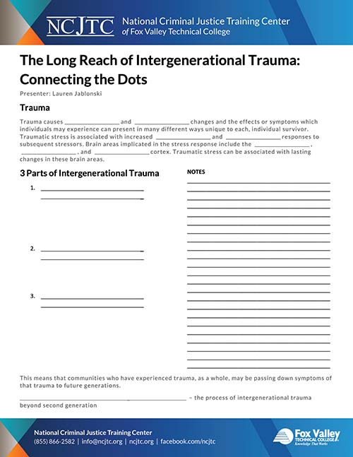 Long Reach of Intergenerational Trauma - Fill in the Blank Handout