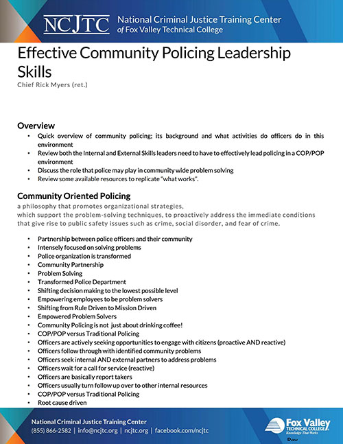 Leadership Skills for Effective Community Policing webinar handout