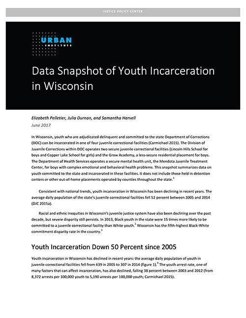 Improving Youth Interactions: Data Snapshot of Youth Incarceration in WI 2017