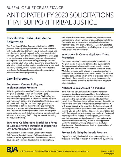 CTAS Programmatic: BJA Anticipated 2020 Solicitations That Support Tribal Justice