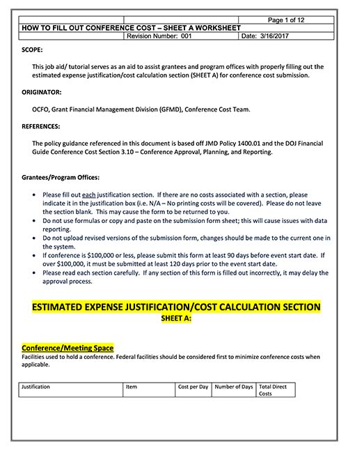 CTAS Financial Mgt: Conference Cost Job Aid Sheet A