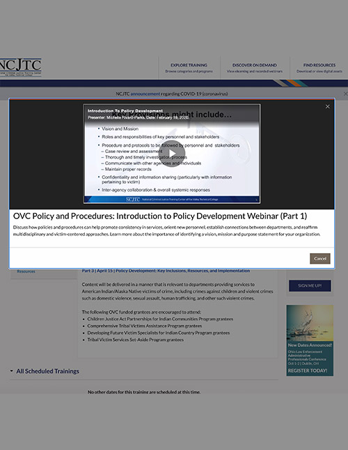 OVC Policy and Procedures: Introduction to Policy Development Webinar (Part 1) Image