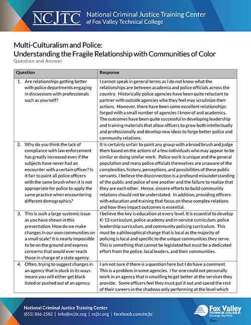 Multi-Culturalism and Police: Understanding the Fragile Relationship with Communities of Color Q&A