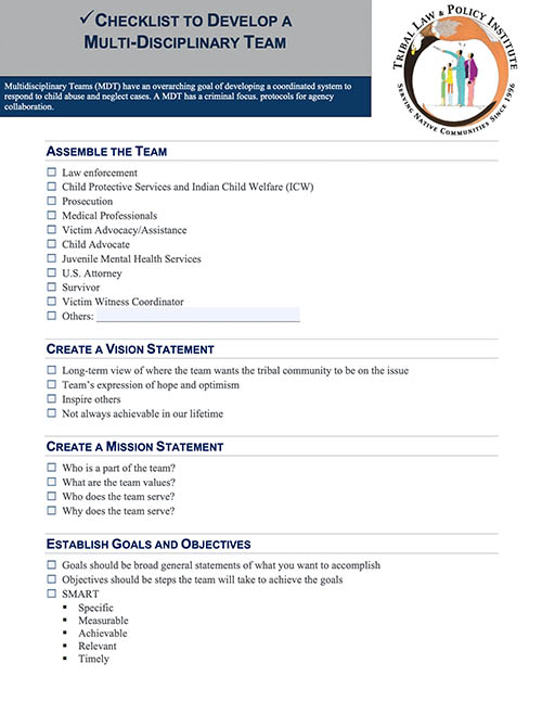 Multidisciplinary Teams in Indian Country Checklist