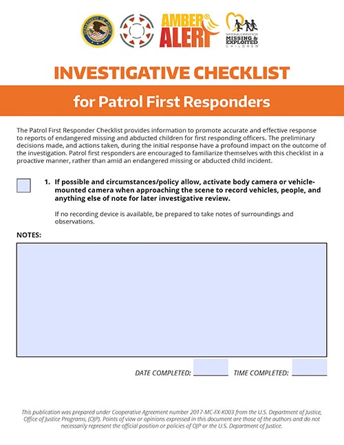 AMBER Investigative Checklist for Patrol First Responders