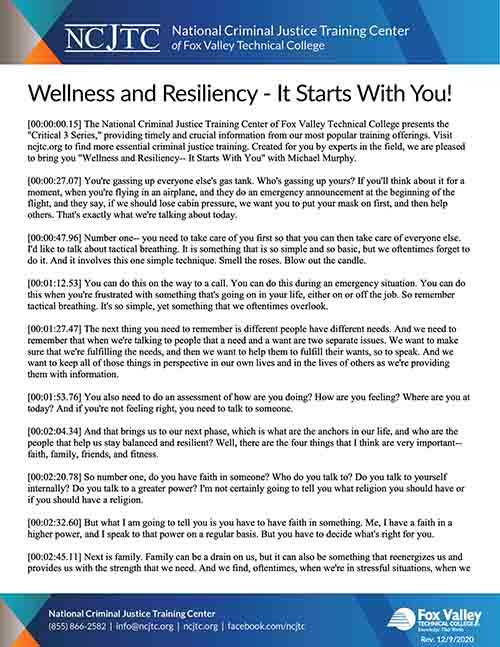 Critical 3 Episode 1 - Wellness and Resiliency transcript