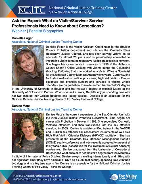 What do Victim/Survivor Service Professionals Need to Know about Corrections - Presenter Biographies