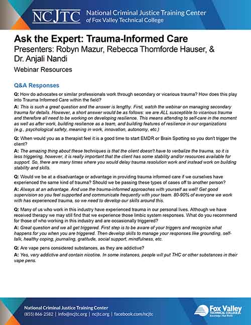 Ask the Expert Series: Trauma Informed Care - Q&A