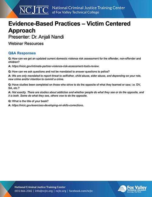 Evidence-Based Practices in the Context of a Victim-Centered Approach - Q&A Responses
