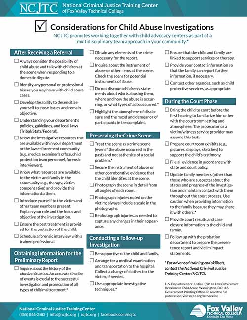 2022 Worksheet: Considerations for Child Abuse Investigations
