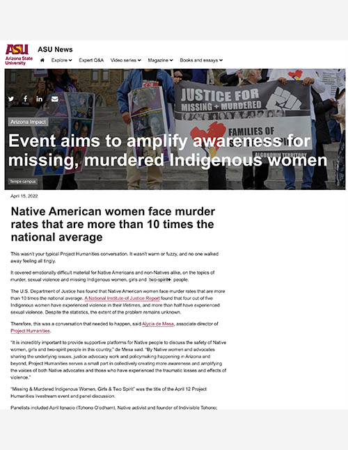 Event Aims to Amplify Awareness for Missing, Murdered Indigenous Women