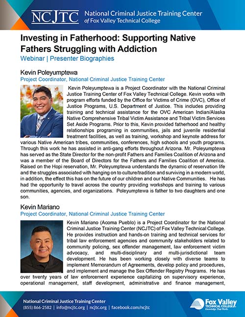 Investing in Fatherhood: Supporting Native Fathers Struggling with Addiction - Presenter Bios