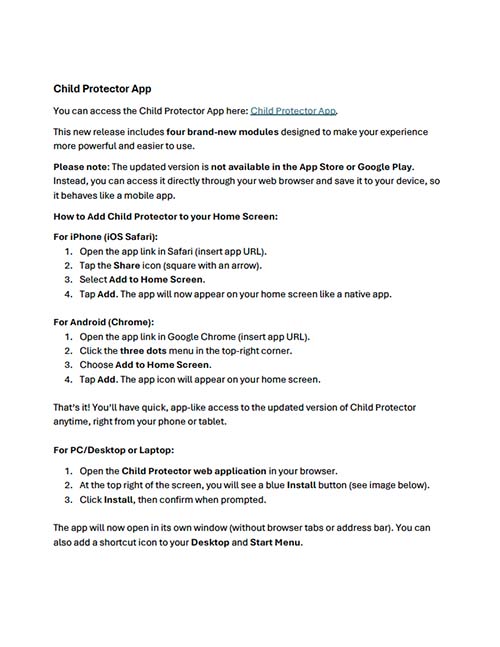 Child Protector App Download Instructions