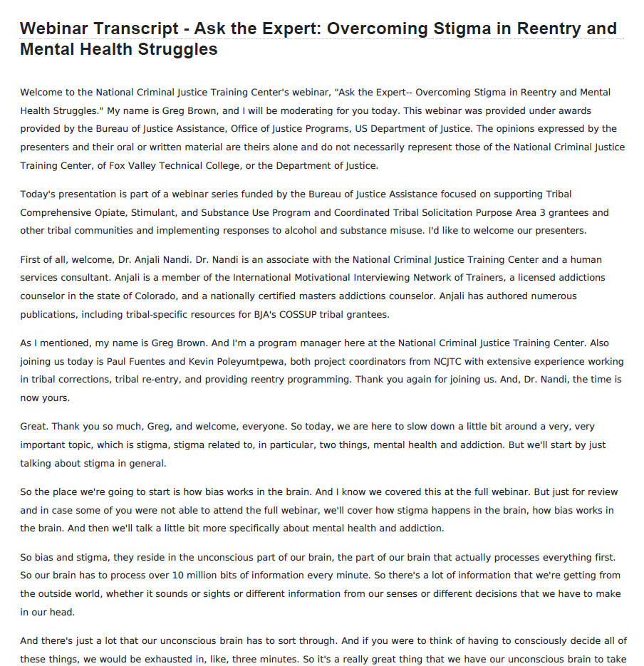 Ask the Expert: Overcoming Stigma In Reentry And Mental Health Disorders | TRANSCRIPT