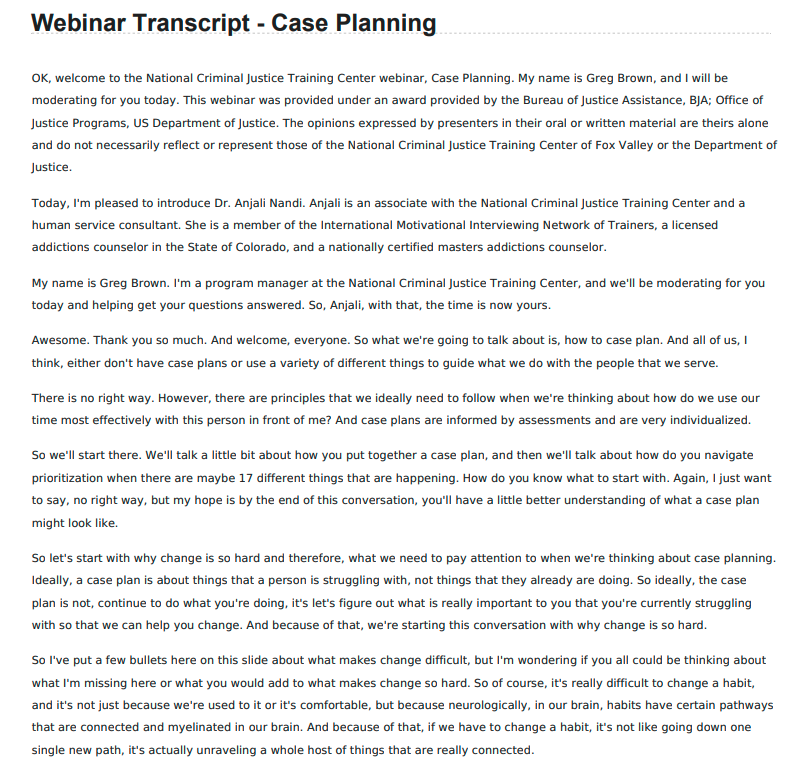 Case Planning Webinar | Transcript