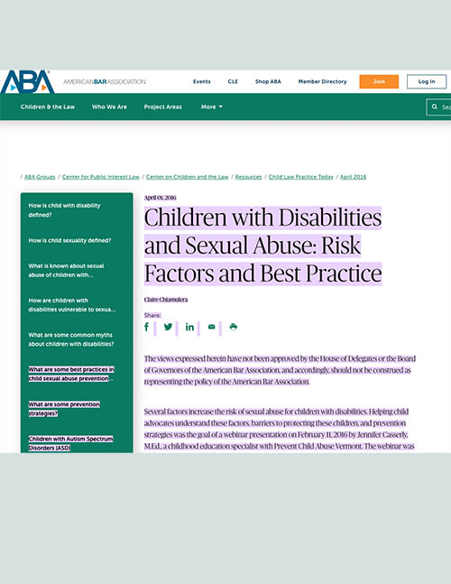 Children with Disabilities and Sexual Abuse: Risk Factors and Best Practice