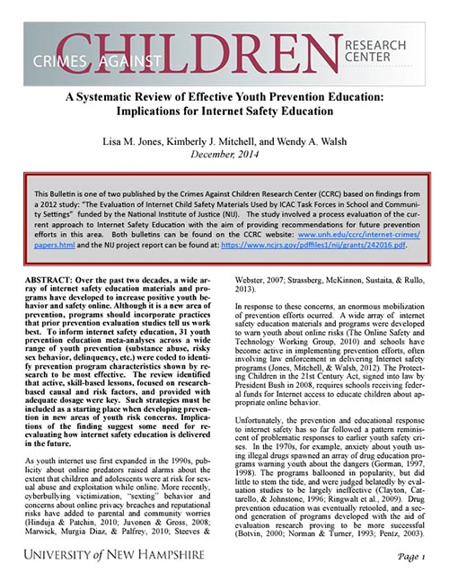 A Systematic Review of Effective Youth Prevention Education:  Implications for Internet Safety Education