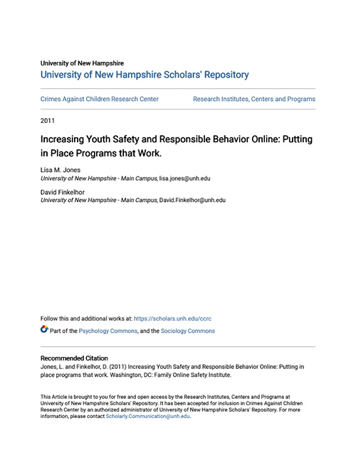 Increasing Youth Safety and Responsible Behavior Online: Putting in Place Programs that Work