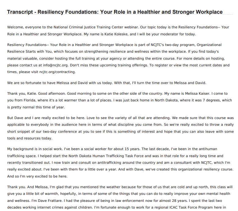 Resiliency Foundations: Your Role in a Healthier and Stronger Workplace | Webinar Transcript