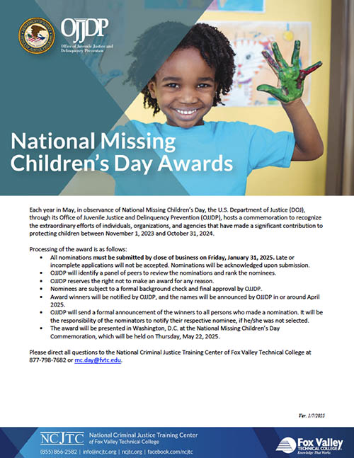 42nd Annual National Missing Children's Day Award Packet