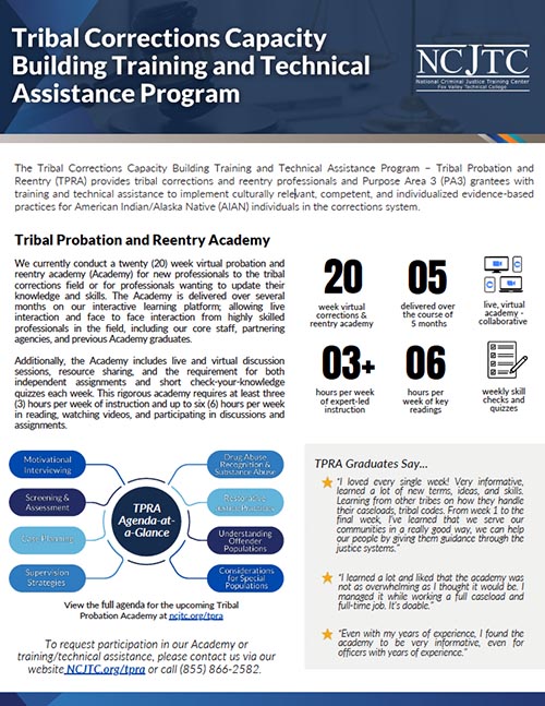 Tribal Corrections Capacity Building Training & Technical Assistance Program Factsheet