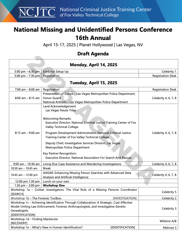 2025 Agenda - National Missing and Unidentified Persons Conference