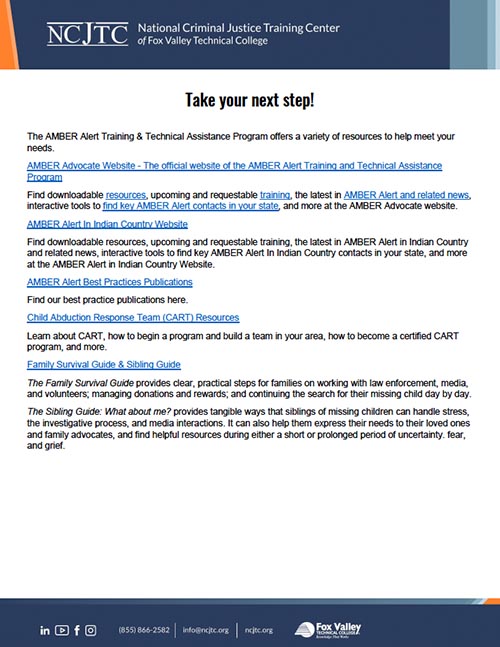 AMBER Alert - Take your next step!