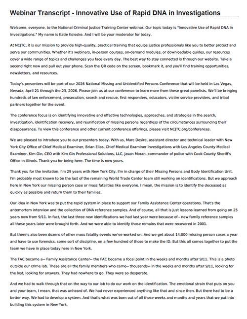 Innovative Use of Rapid DNA in Investigations - Transcript